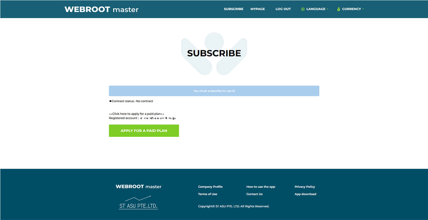 A user screen with the heading "SUBSCRIBE" and the status shown as "No contract."